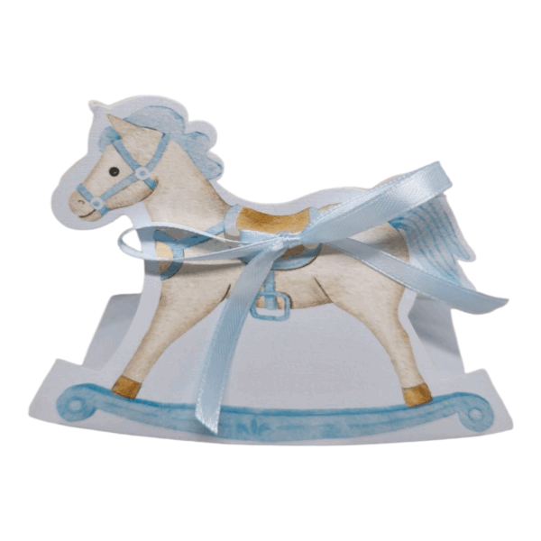 scatolina portaconfetti cavalluccio dondolo azzurro