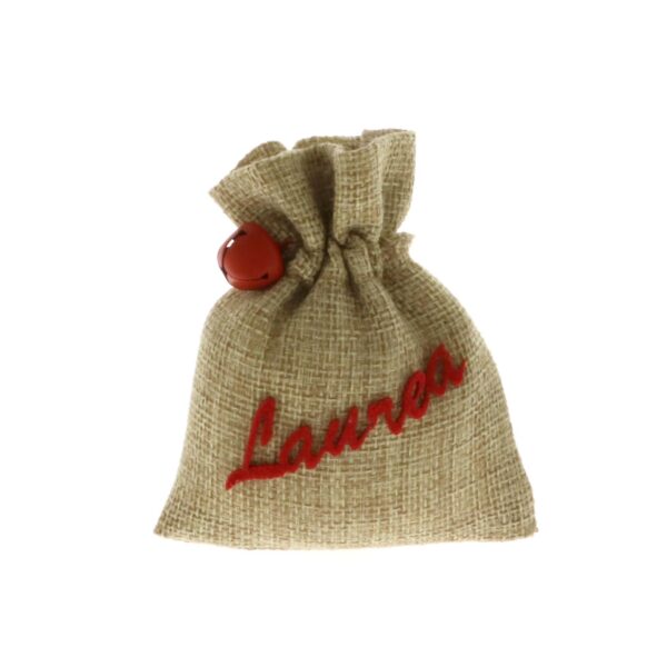 Sacchettino laurea in juta beige con campanello 8X10