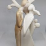 coppia sposi porcellana con albero bianco e tortora con scatola