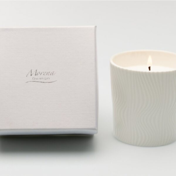 candela in bicchiere ovale porcellana Morena